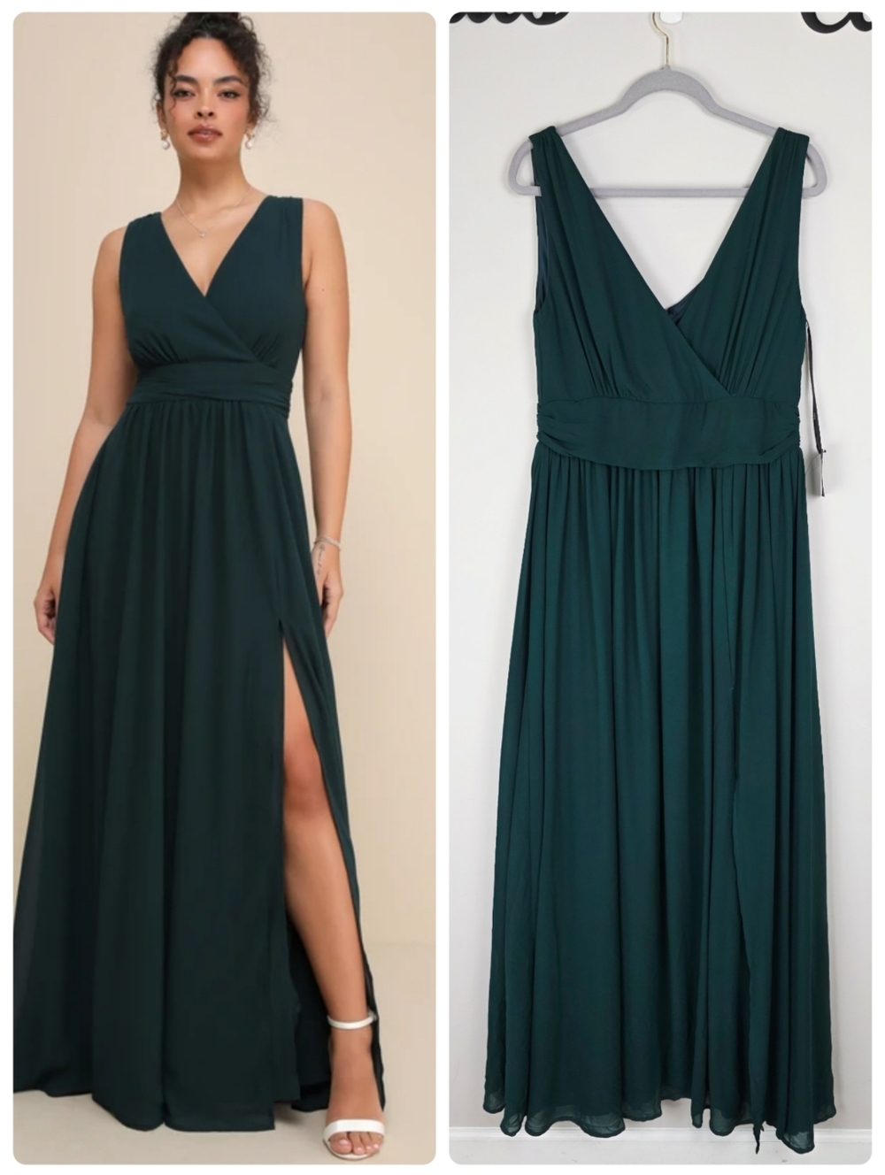 Lulu's Thoughts of Hue Emerald Green Surplice Maxi Dress Formal Size XL NWT
